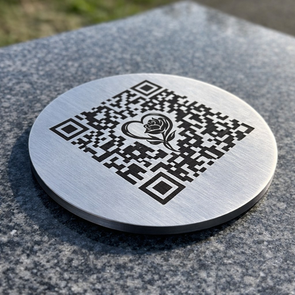 QR-Code-Plakette am Grabstein – Anwendung vor Ort