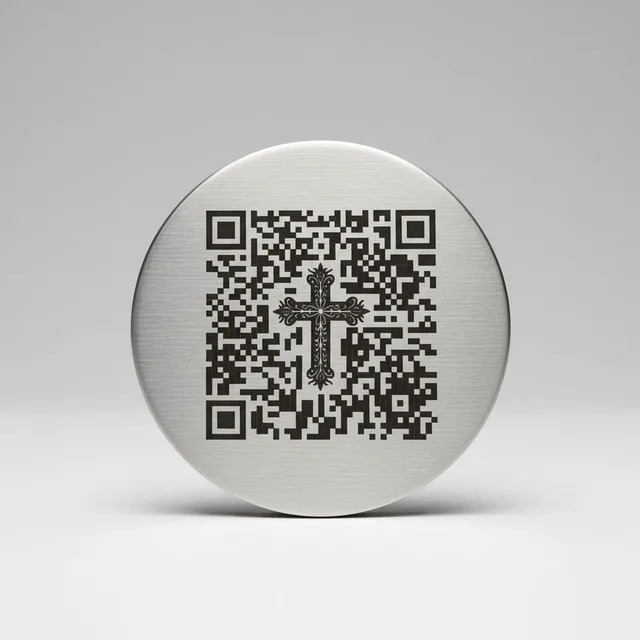 QR-Code-Plakette mit Kreuz für Grabstein